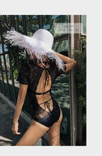 Women's Lace Deep-V Open-Back One-Piece Swimsuit
