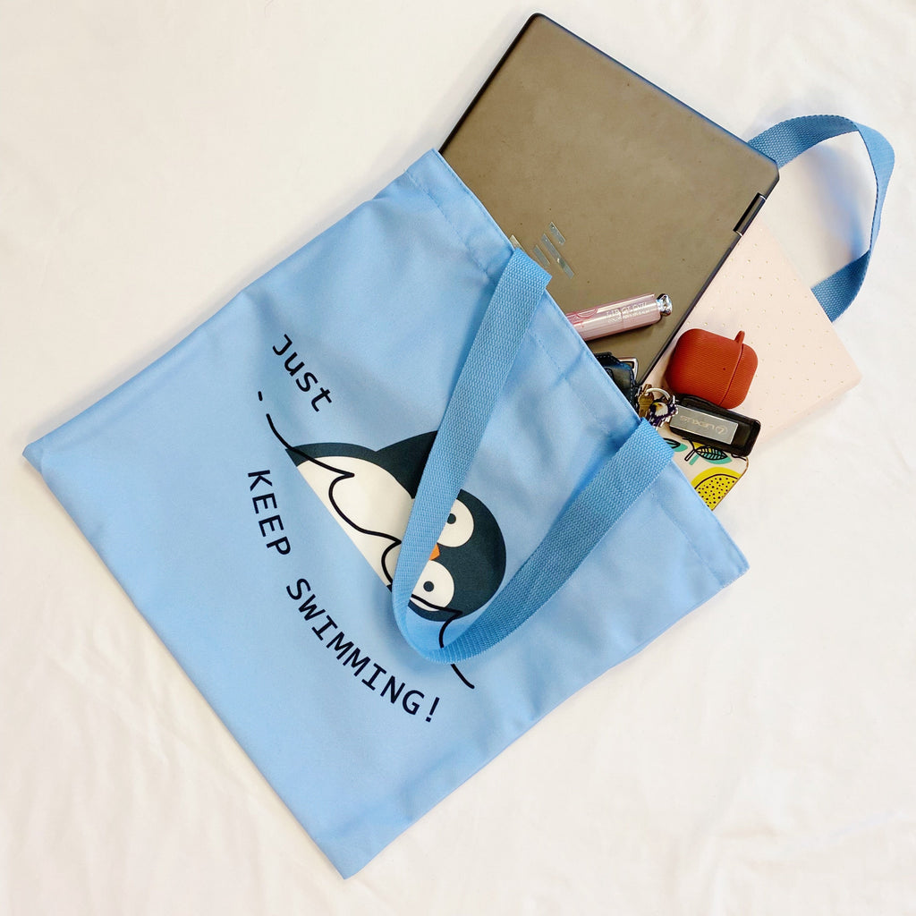 Just Keep Swimming Penguin Canvas Tote Bag