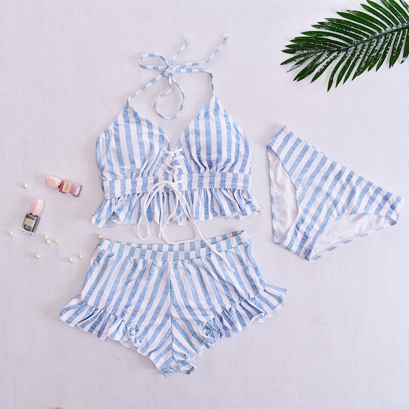 Striped Ruffle Cami and Shorts Beach Set