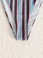 Women's Blue Striped Tie-Dye Bikini Set