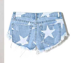 Star Print Fringe Denim Shorts for Women