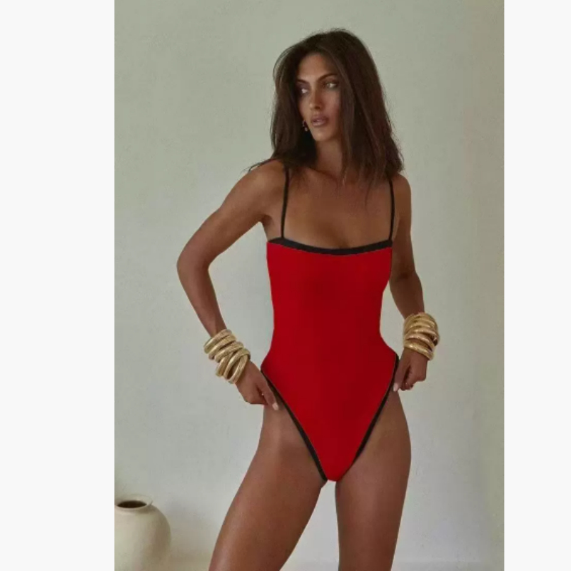 White Black-Trim One-Piece Swimsuit