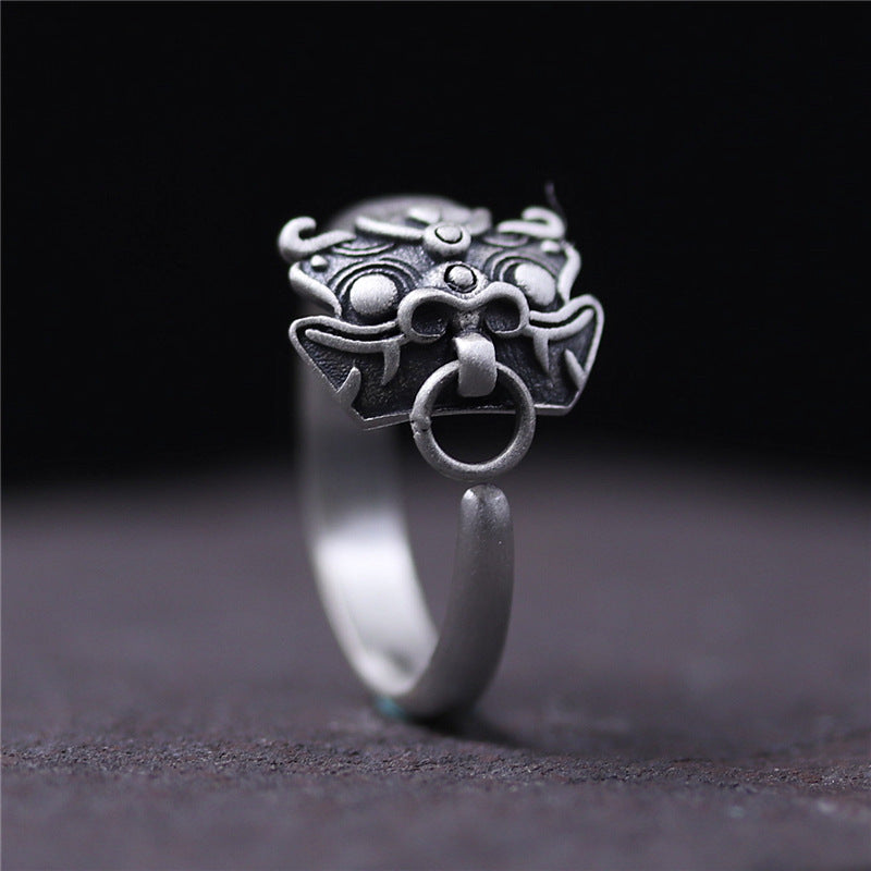 Thai Silver Animal Head Applique Ring - Pepper God Beast | Jewelry