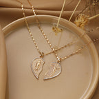 Gold Plated Two-Half Jesus Heart Pendant Necklace
