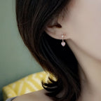 Silver Pink Heart Cat Eye Bow Earrings for Women
