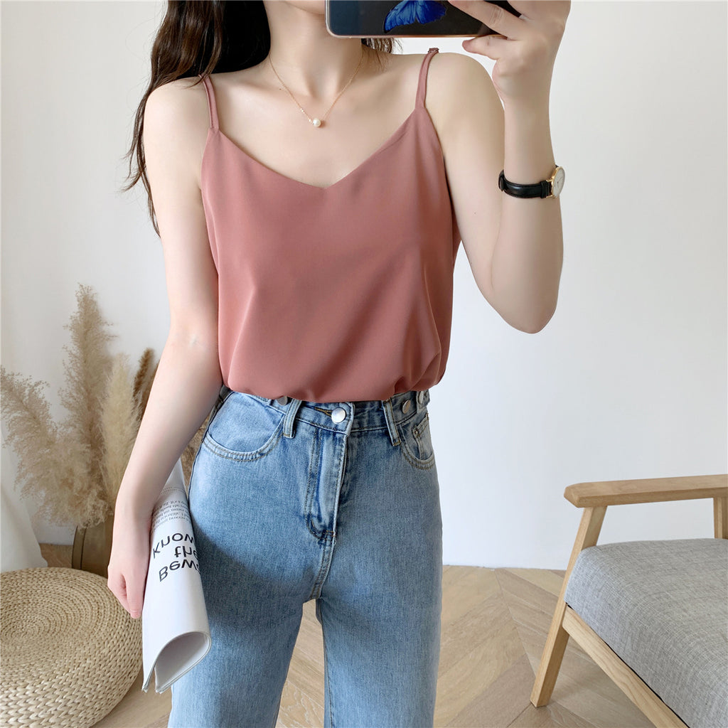 Loose Chiffon Tank Top for Women - Summer V-Neck Design
