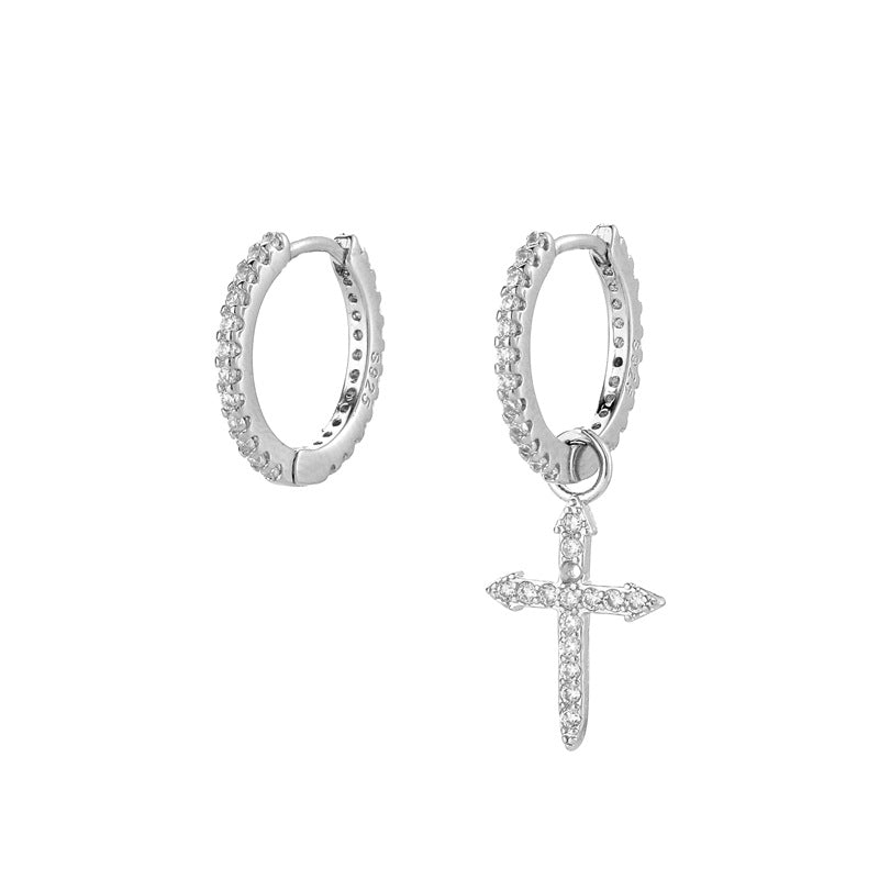 Asymmetrical Earrings with Crystal Cross Design (Women)