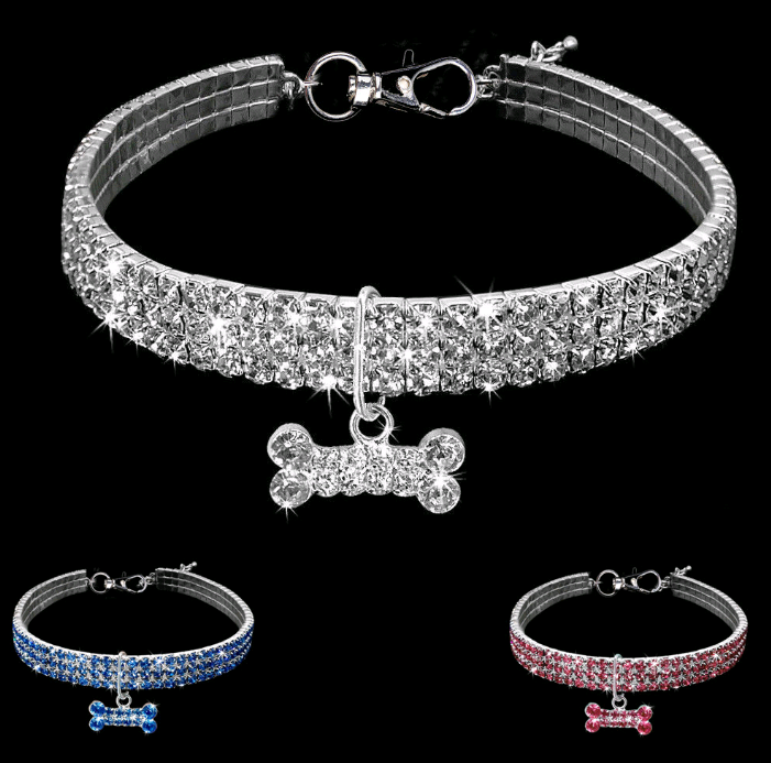 Three-Row Elastic Dog Necklace with Rhinestones