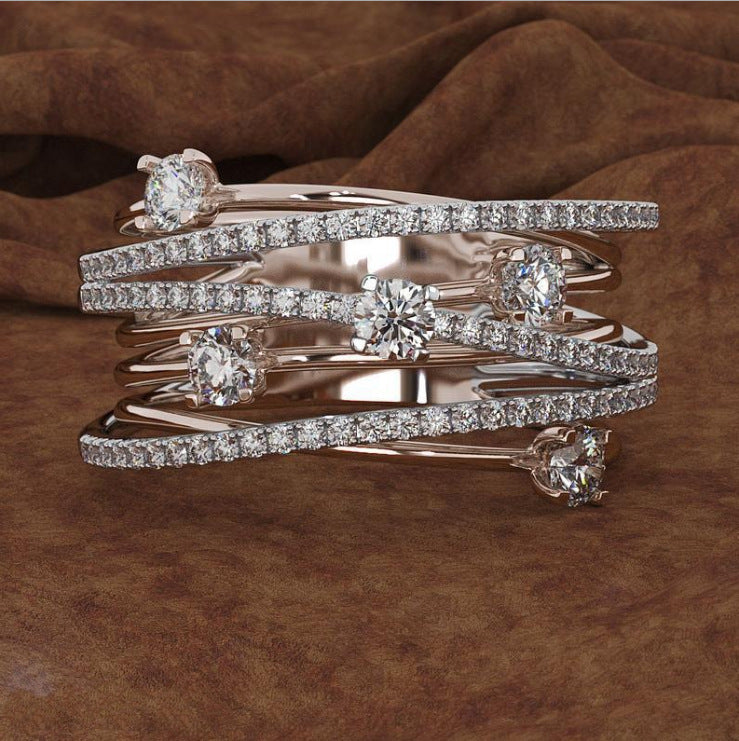 Micro-Inlaid Zircon Cross Color Separation Ring
