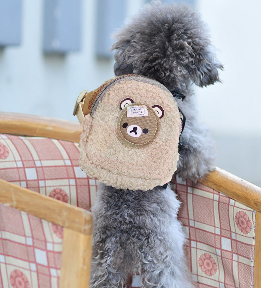 Cute Fleece Pet Backpack with Chest Strap and Leash