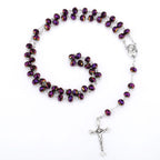 Catholic Beaded Necklace with Purple Glass Crucifix