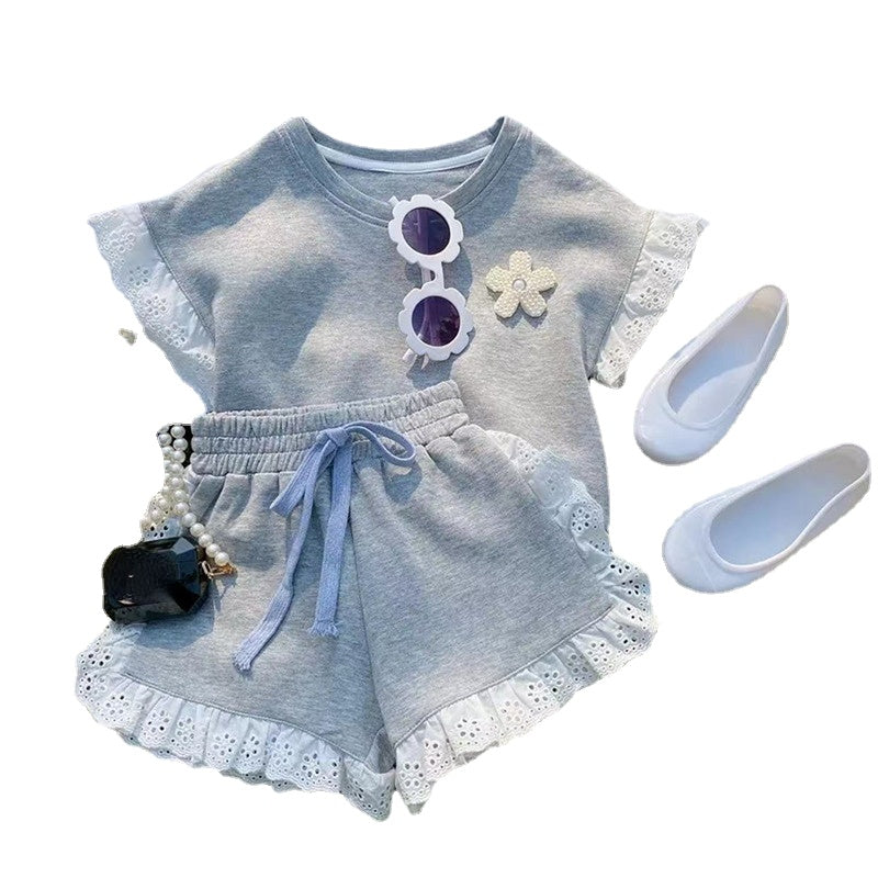 Girls Cotton Short Sleeve Shorts Set - Summer Style