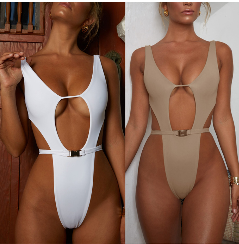 Gold Cutout Waist-Tie One-Piece Swimsuit