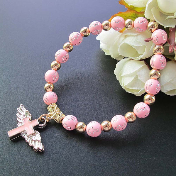 Oil Dripping Angel Cross Rosary Bracelet | Christian Jewelry