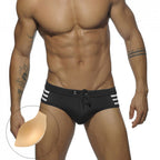 Men's Striped Swim Briefs with Removable Pad