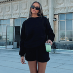 Women's Casual Solid Color Sports Suit with Shorts