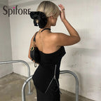 Spifore Off Shoulder Zipper Crop Top for Women