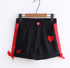 Heart Embroidery Side Ribbon Shorts for Women