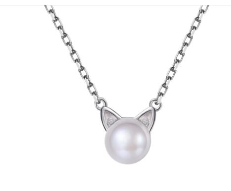 Cat Ear Pearl Necklace in Silver (Single Piece) | Jewelry