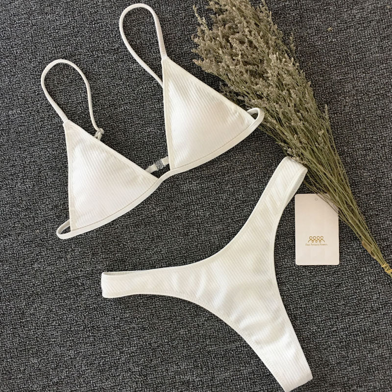 Women's Ribbed Triangle Thong Bikini Set