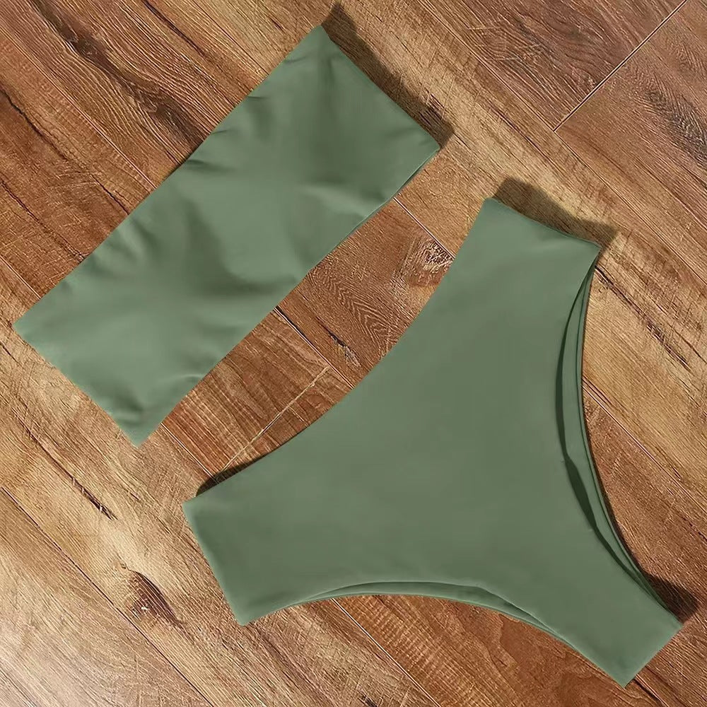 Palm Leaf Print High-Waist Bikini Set