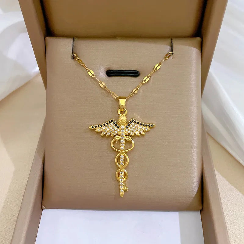 Rotating Dragonfly Snake Stick Angel Wings Necklace | Jewelry