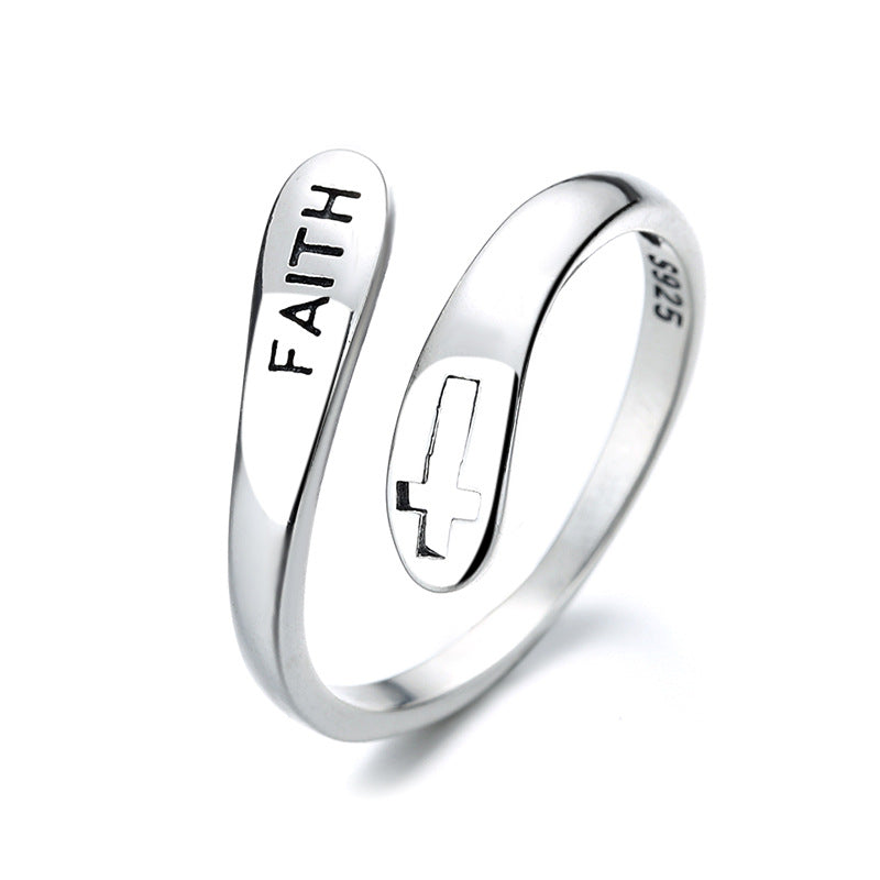 Hong Kong Style Silver Ring with Faith Cross