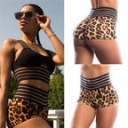 Leopard Print Striped Women's High-Waisted Shorts