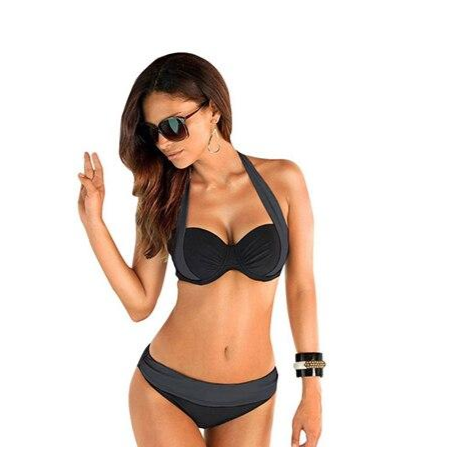 Women's Color-Block Push-Up Halter Bikini
