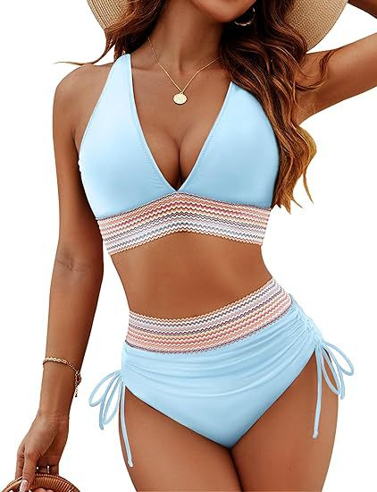 Navy Halter High-Waist Bikini Set