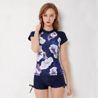 Women's Floral Short-Sleeve Rash Guard Swim Set