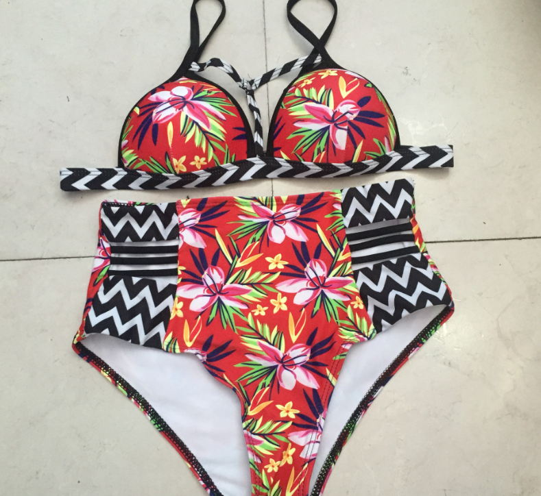 Multicolor Print High-Waist Bikini Swimsuit Set