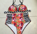 Multicolor Print High-Waist Bikini Swimsuit Set