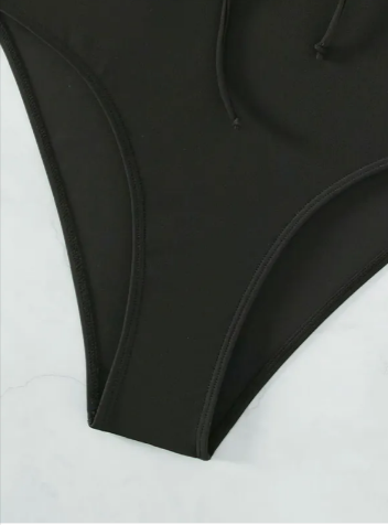 Women's Black Lace-Up Front One-Piece Swimsuit