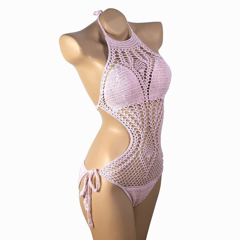Pink Knitted Cutout Monokini