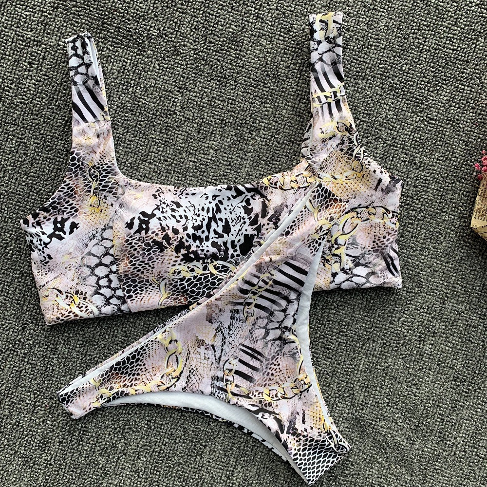 Snakeskin Print Scoop-Neck Bikini Set