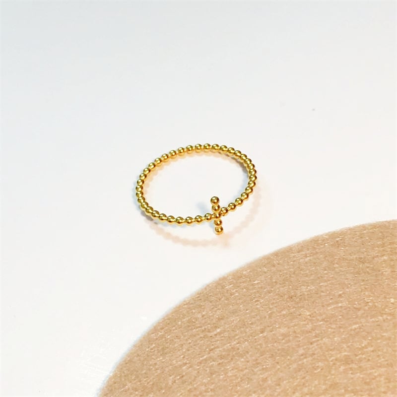 Small Beads Cross Ring - 18K Gold Plated for Women
