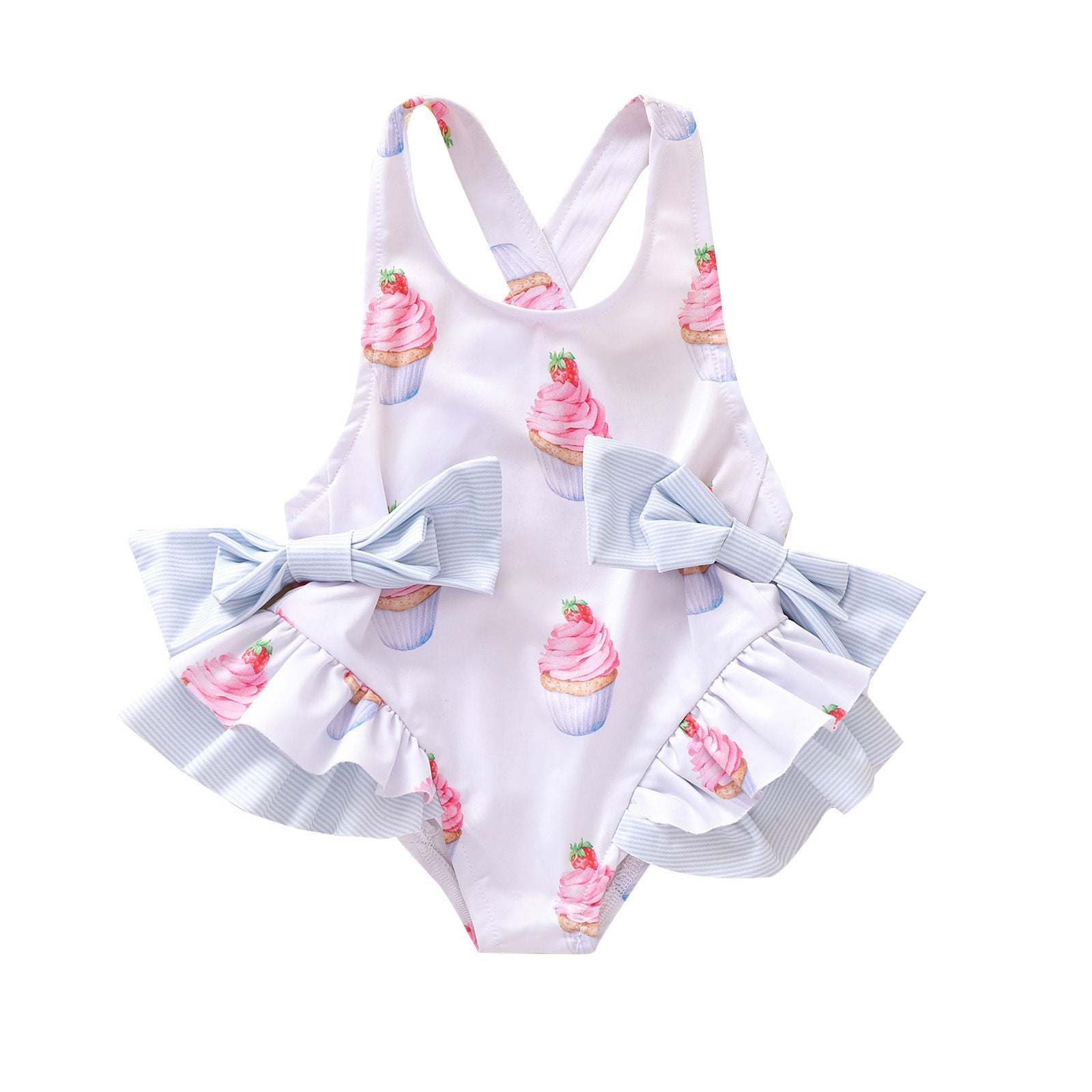 Baby Girl Cupcake Print Ruffle Bow Swimsuit