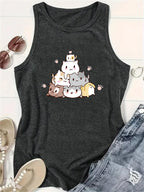 Harajuku Anime Print Sleeveless Crop Top for Students