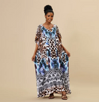 Animal Print Long Kaftan Beach Cover-Up Dress