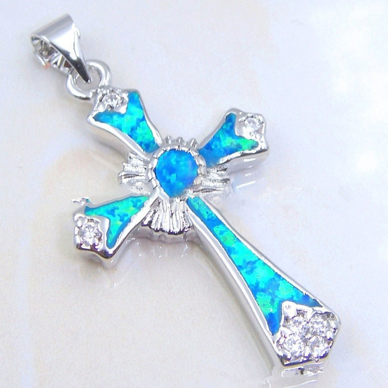 Opal Resin Cross Pendant Necklace Fashion Jewelry