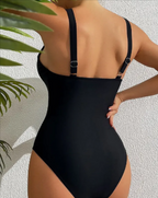 Women's Black Lace-Up Front One-Piece Swimsuit