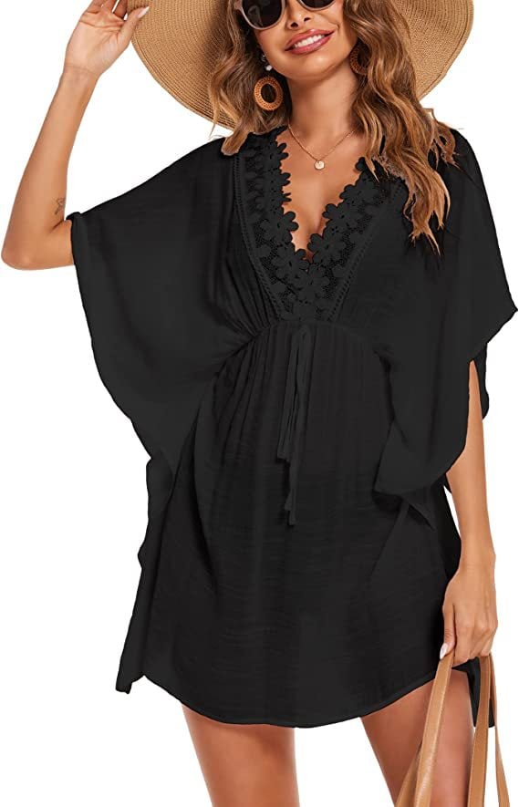 Women's Lace V-Neck Kaftan Beach Cover-Up Dress