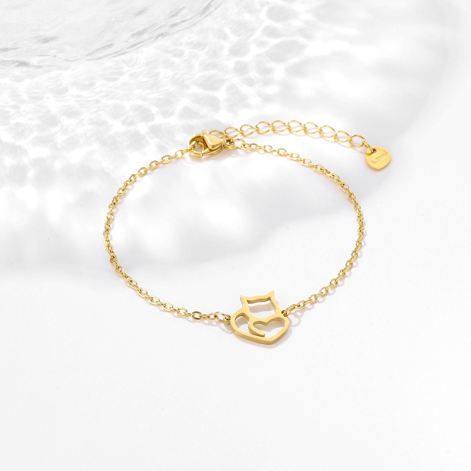 Hollow Cat Cross Chain Stainless Steel Bracelet for Women