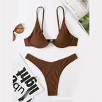Two-Piece Steel Bracket Solid Color Bikini Swimsuit