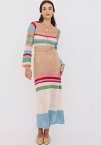 Black Open-Knit Long Sleeve Maxi Beach Cover-Up