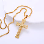 AML Vintage Stainless Steel Double Layer Jesus Cross Necklace