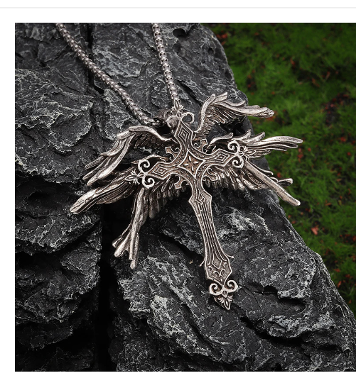 Classic Retro Angel Wings Cross Pendant Necklace | Christian Jewelry
