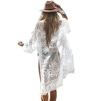 White Lace Sheer Long Kimono Cover-Up