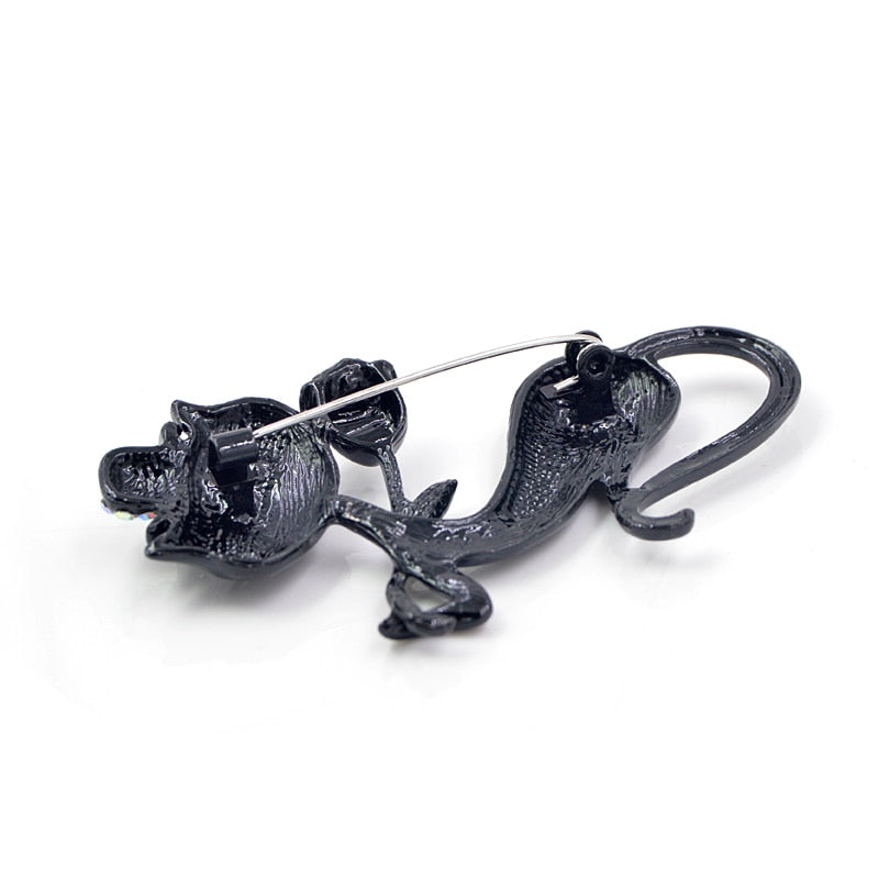 Stylish Korean Black Cat Brooch with Rose Design